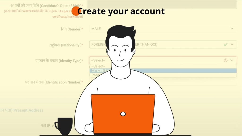 vector art of a person creating neet ug account online
