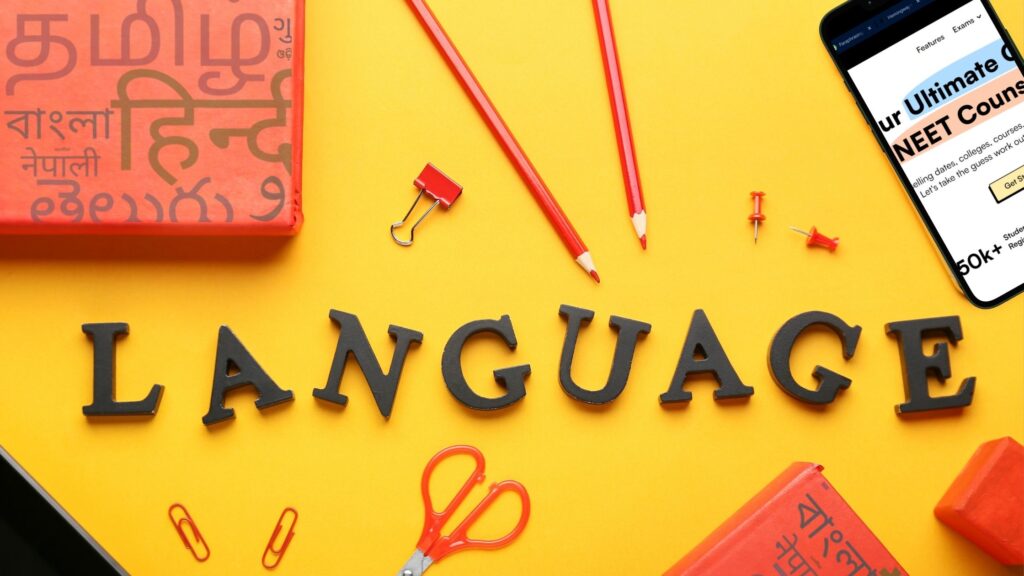 Big text contains LANGUAGE, with zynerd's app and a multilanguage book